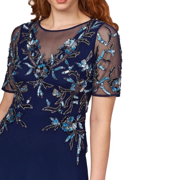 ADRIANNA PAPELL Beaded Mesh Chiffon Gown - Picture 2 of 6